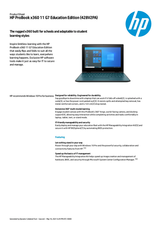 HP PB 11 EE X360 G7 PEN N6000, 8GB, 128GB SSD, 11.6" HD SVA TOUCH, W10P MSNA, TEAL, 2ND CA