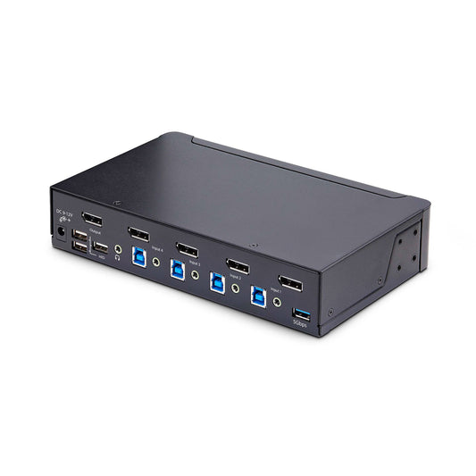 Star Tech 4-Port DisplayPort KVM Switch, 8K 60Hz / 4K 144Hz, Single Display, DP 1.4, 2x USB 3.0 Ports, 4x USB 2.0 HID Ports, Push-Button & Hotkey Switching, TAA Compliant - OS Independent, Metal Housing