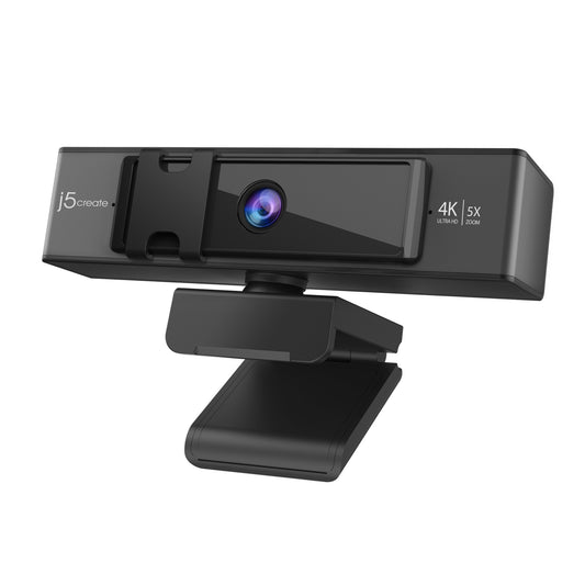 j5create JVCU435 USBTM 4K Ultra HD Webcam with 5x Digital Zoom Remote Control, 3840 x 2160 Video Capture Resolution, Black and Silver