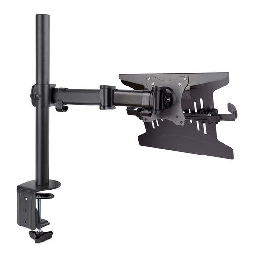 Star Tech Laptop Desk Mount - Monitor and Laptop Mount - Displays up to 34in (8kg/17.6lb) & Laptops (4.5kg/9.9lb) - Articulating VESA Laptop Tray Arm - Clamp / Grommet Mount
