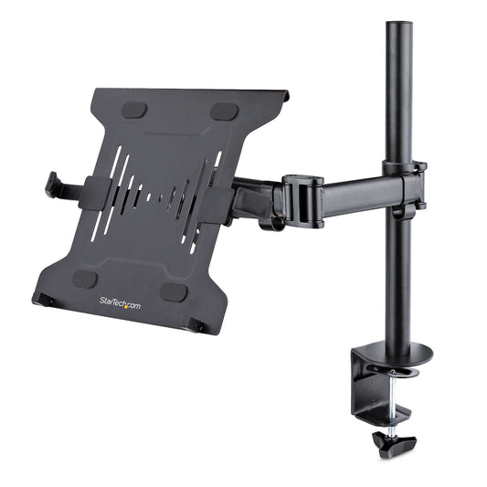 Star Tech Laptop Desk Mount - Monitor and Laptop Mount - Displays up to 34in (8kg/17.6lb) & Laptops (4.5kg/9.9lb) - Articulating VESA Laptop Tray Arm - Clamp / Grommet Mount