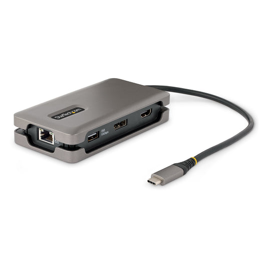 Star Tech USB-C Multiport Adapter - 4K 60Hz HDMI/DP - 3-Port USB Hub - 100W Power Delivery Pass-Through - GbE - Travel Mini Docking Station w/ Charging - 1ft/30cm Wrap-Around Cable