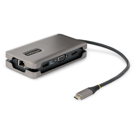 Star Tech USB-C Multiport Adapter - HDMI/VGA - 4K 60Hz - 3-Port USB Hub - 100W Power Delivery Pass-Through - GbE - Travel Mini Docking Station w/ Charging - 1ft/30cm Wrap-Around Cable