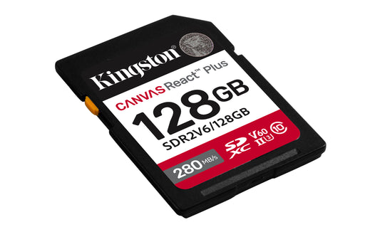 Kingston Technology 128GB Canvas React Plus SDXC UHS-II 280R/100W U3 V60 for Full HD/4K