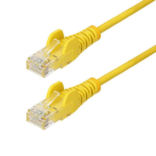 Star Tech 2m Yellow Slim CAT6 Ethernet Cable, Snagless, 100W PoE, UTP, LSZH, 28AWG Pure Bare Copper Wire, Slim RJ45 Network Patch Cord w/Strain Reliefs, Individually Tested