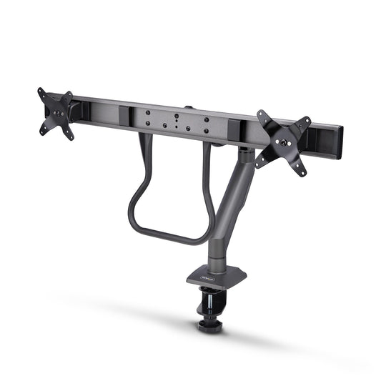 Star Tech Desk Mount Dual Monitor Arm with Crossbar, Up To 27" Displays, VESA 75x75/100x100, Max 33lb/15kg, C-Clamp, Fully Articulating, Mechanical Spring, TAA
