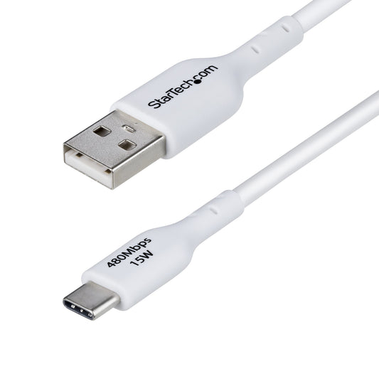 Star Tech 6.6ft (2m) USB-A to USB-C Charging Cable, Charge & Sync, 3A, USB 2.0, TPE Jacket - White USB Charging Cord