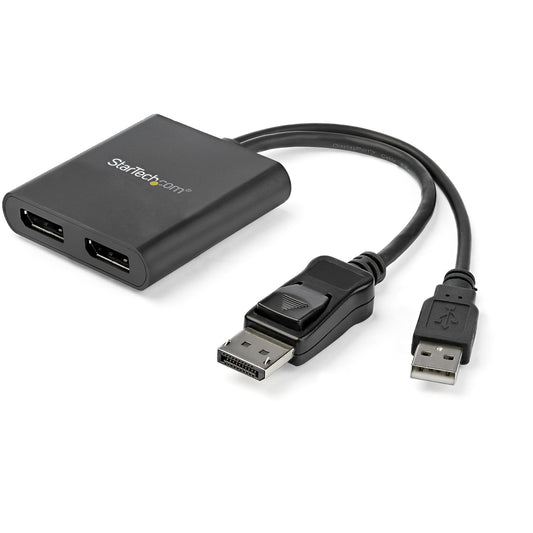 Star Tech 2-Port Multi Monitor Adapter - DisplayPort 1.2 MST Hub - Dual 4K 30Hz or 1080p - USB Bus Powered - Video Splitter for Extended Desktop Mode on Windows PCs Only - DP to 2x DP