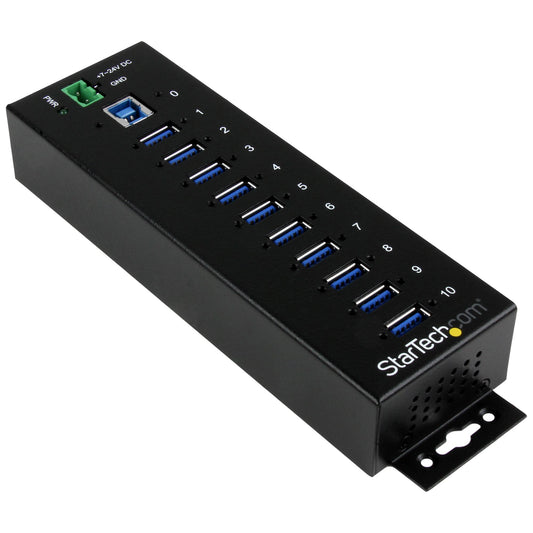 StarTech 10-Port Industrial USB 3.0 Hub - ESD and Surge Protection~10-Port USB 3.0 Hub - 5Gbps - Metal Industrial USB-A Hub with ESD & Surge Protection - Din Rail, Wall or Desk Mountable - TAA Compliant USB Expander Hub