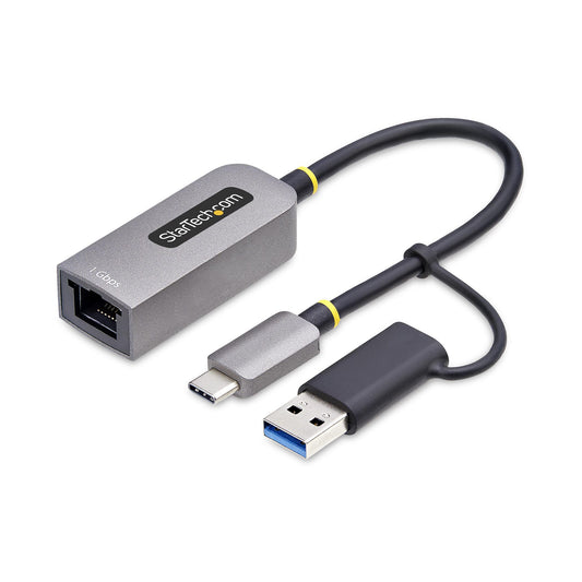Star Tech USB-C to Ethernet Adapter with USB-A Dongle, 10/100/1000Mbps, USB 3.0 to Gigabit Ethernet Network Adapter, 6in/15cm Attached Cable, USB GbE Adapter