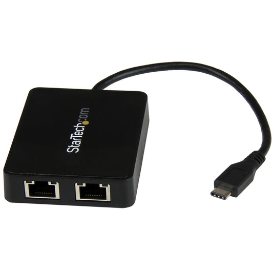 Star Tech USB-C to Dual Gigabit Ethernet Adapter with USB (Type-A) Port