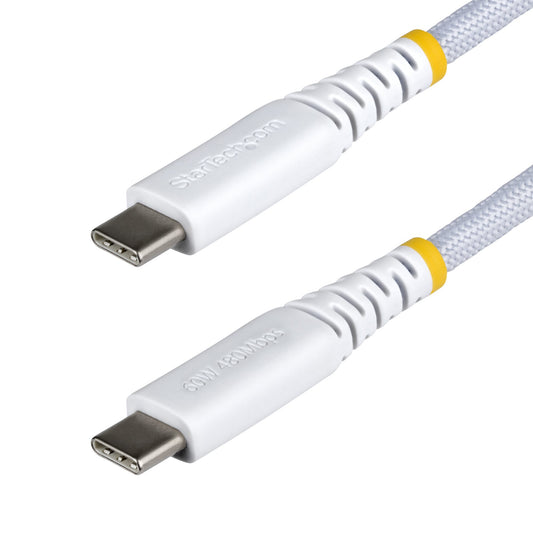 Star Tech 15cm (6in) White USB-C Charging Cable, 60W (3A) PD, Dual-Layer Braided Nylon/TPE Jacket, Rugged USB C Charging Cord, USB 2.0 Laptop Charger Cable