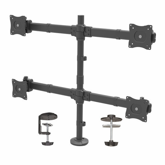 StarTech Desk Mount Quad Monitor Arm - Ergonomic VESA 4 Monitor Mount 2x2 up to 27" - Articulating & Height Adjustable Pole Mount - Tilt/Swivel/Rotate LCD/LED Screen - Desk Clamp/Grommet