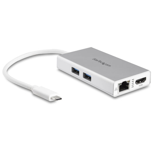 Star Tech USB-C Multiport Adapter - USB-C Travel Docking Station w/ 4K HDMI - 60W Power Delivery Pass-Through, GbE, 2pt USB-A 3.0 Hub - Portable Mini USB Type-C Dock for Laptop - White