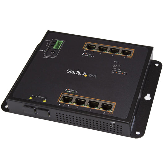 Star Tech Industrial 8 Port Gigabit PoE+ Switch w/2 SFP MSA Slots - 30W - Layer/L2 Switch Hardened GbE Managed - Rugged High Power Gigabit Ethernet Network Switch IP-30/-40 C to 75 C
