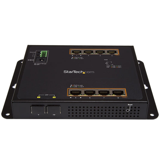 Star Tech Industrial 8 Port Gigabit PoE+ Switch w/2 SFP MSA Slots - 30W - Layer/L2 Switch Hardened GbE Managed - Rugged High Power Gigabit Ethernet Network Switch IP-30/-40 C to 75 C