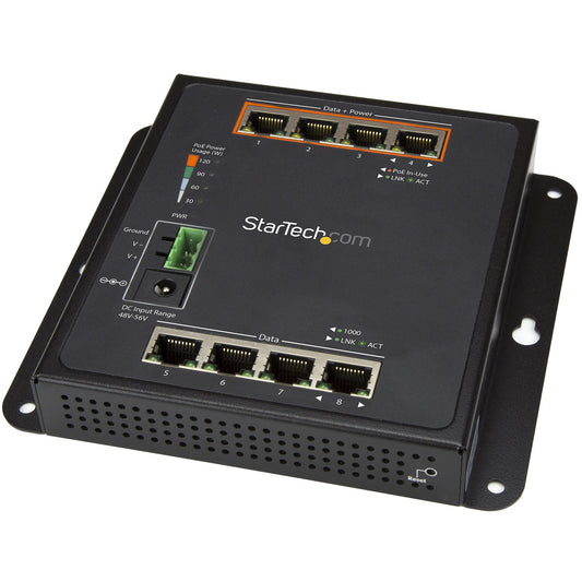 Star Tech Industrial 8 Port Gigabit PoE Switch - 4 x PoE+ 30W - Power Over Ethernet - Hardened GbE Layer/L2 Managed Switch - Rugged High Power Gigabit Network Switch IP-30/-40C to +75C - TAA