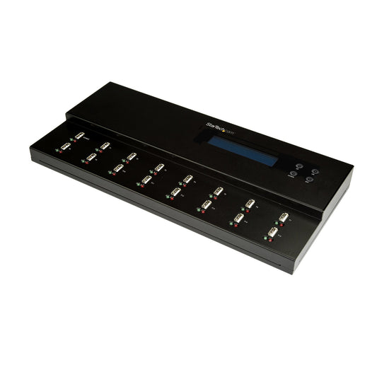 StarTech.com Standalone 1 to 15 USB Thumb Drive Duplicator and Eraser, Multiple USB Flash Drive Copier, System and File and Whole-Drive Copy at 1.5 GB/min, Single and 3-Pass Erase, LCD Display - TAA