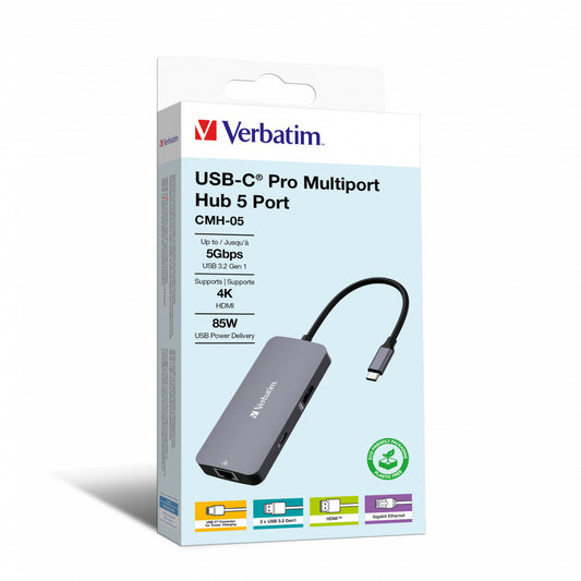 Verbatim CMH-05 USB Type-C 5000 Mbit/s Pro 5 Port Multiport Hub Silver