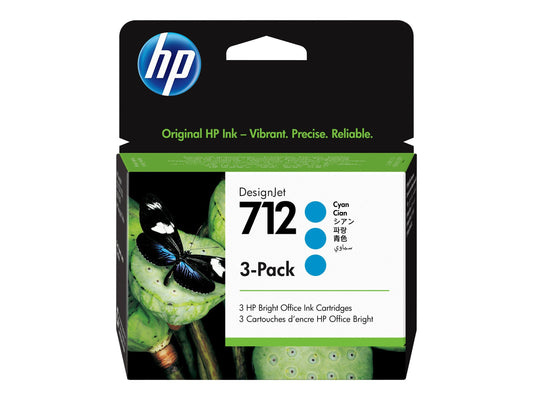 HP 712 3-PACK 29ML CYAN DESIGNJET INK CARTRIDGE - T230/T250/T650/STUDIO