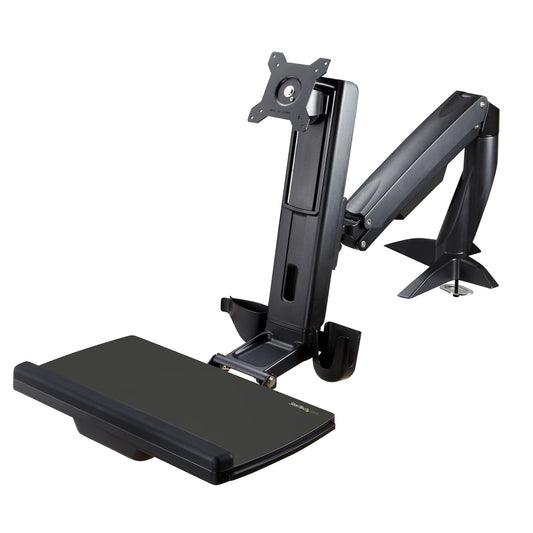 Star Tech Sit Stand Monitor Arm - Desk Mount Adjustable Sit-Stand Workstation Arm for Single 34" VESA Mount Display - Ergonomic Articulating Standing Desk Converter with Keyboard Tray