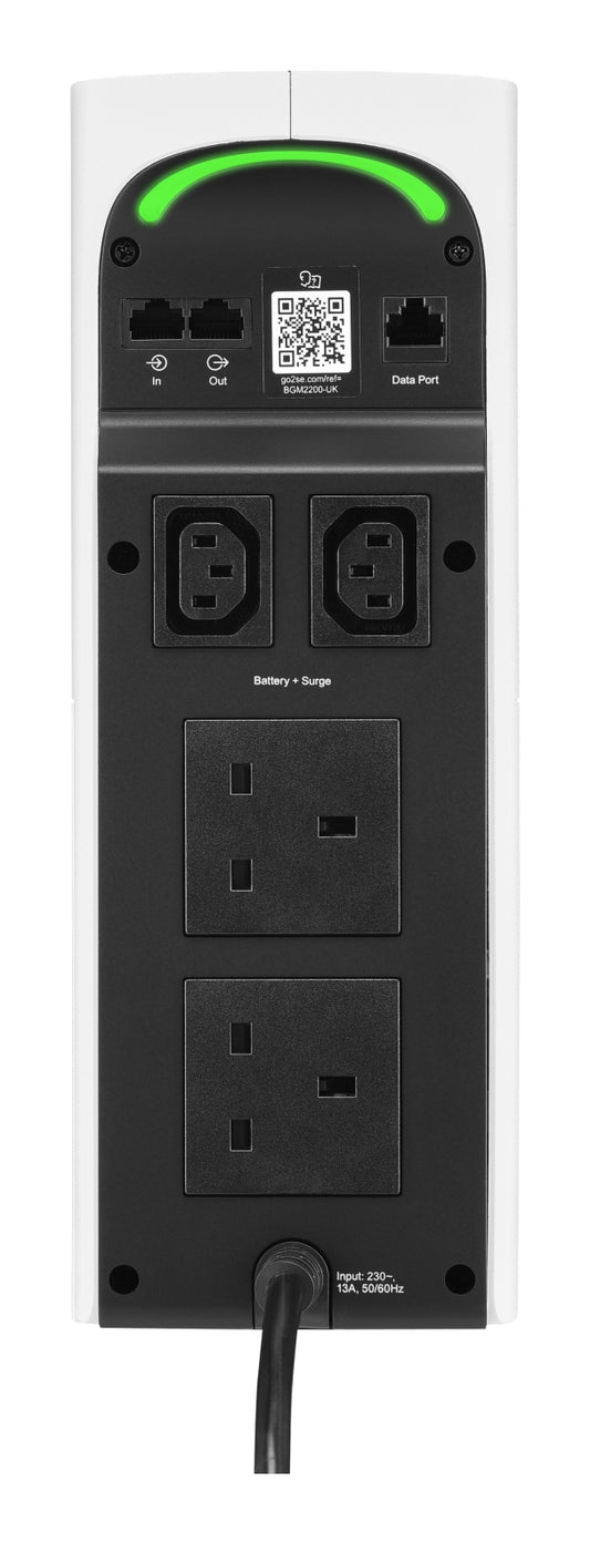 APC Back-UPS Pro for Gaming, 2200VA/1320W, Tower, 230V, 2x UK and 2x IEC C13 outlets, RGB Lights, Pure Sine Wave, Arctic (White)