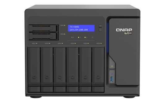 QNAP TS-h886-D1602-8G, 8-Bay QuTS hero NAS, built-in 2 M.2 NVMe Gen3 x4 port, SATA 6G, Xeon D-1602 2.5GHz, 8GB ECC RAM, 4 x 2.5GbE, 3 Year WTY