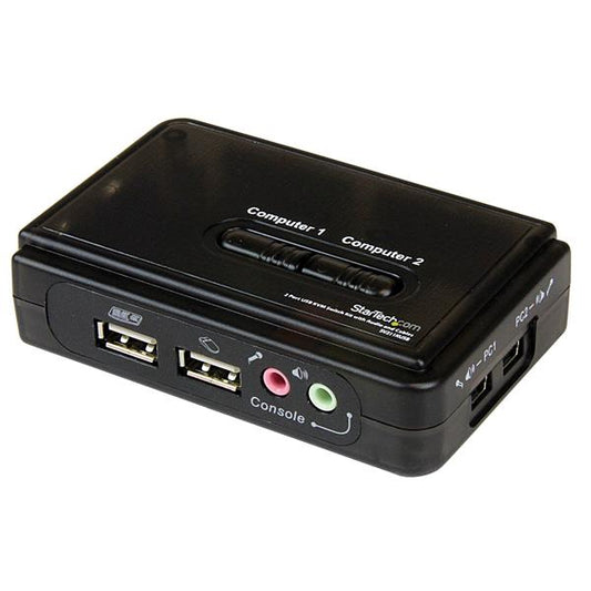 Star Tech 2 Port Black USB KVM Switch Kit with Audio and Cables