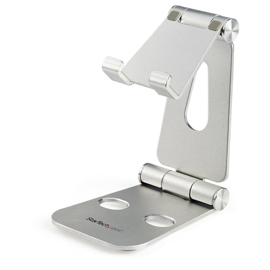 Star Tech Phone and Tablet Stand - Foldable Universal Mobile Device Holder for Smartphones & Tablets - Adjustable Multi-Angle Ergonomic Cell Phone Stand for Desk - Portable - Silver