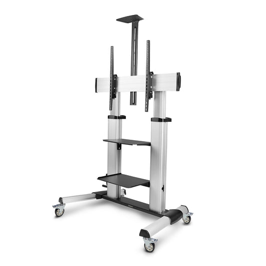Star Tech Rolling TV Cart/Stand On Wheels For 60-100inch Flat Screens Up To 220lb (100kg), Height Adjustment via Hand Crank, Mobile/Portable Trolley Mount