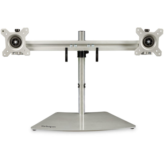 Star Tech Dual Monitor Stand - Ergonomic Free Standing Dual Monitor Desktop Stand for two 24" VESA Mount Displays - Synchronized Height Adjustable - Double Monitor Pole Mount - Silver