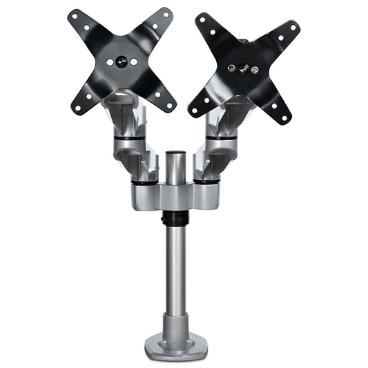 Star Tech Desk Mount Dual Monitor Arm - Premium Articulating Monitor Arm - up to 30” VESA Mount Displays - Height Adjustable Monitor Mount - Rotate/Tilt/Swivel - Clamp/Grommet - Silver