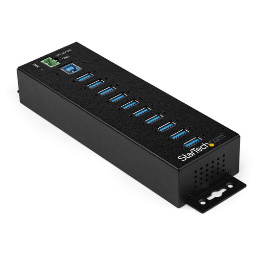 Star Tech 10-Port USB 3.0 Hub with Power Adapter - Metal Industrial USB-A Hub with ESD & 350W Surge Protection - Din/Wall/Desk Mountable - High Speed USB 3.2 Gen 1 (5Gbps) Hub