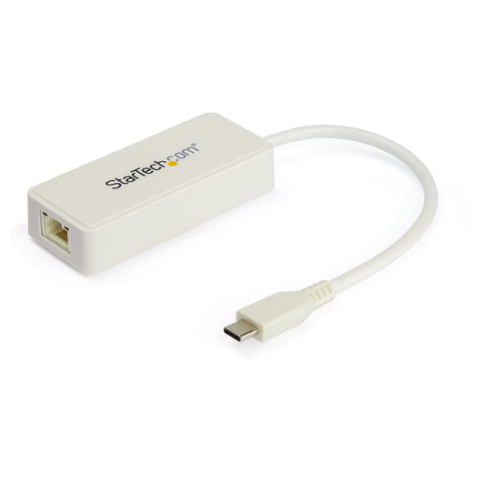 Star Tech USB C to Gigabit Ethernet Adapter w/USB A Port - White 1Gbps NIC USB 3.0/USB 3.1 Type C Network Adapter - 1GbE USB-C RJ45/LAN TB3 Compatible Windows MacBook Pro Chromebook