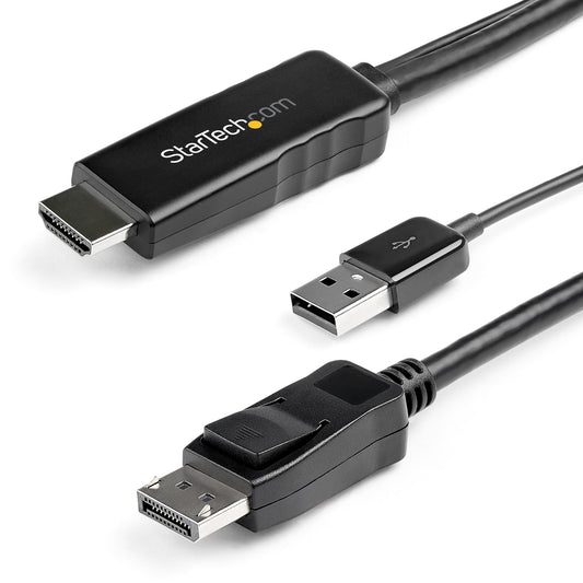 Star Tech 2m (6ft) HDMI to DisplayPort Cable 4K 30Hz - Active HDMI 1.4 to DP 1.2 Adapter Converter Cable with Audio - USB Powered - Mac & Windows - HDMI Laptop to DP Monitor - Male/Male