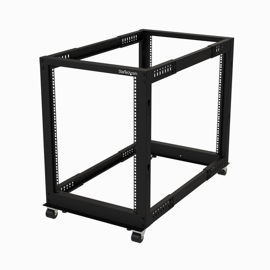 Star Tech 4-Post 15U Mobile Open Frame Server Rack, Four Post 19" Network Rack with Wheels, Rolling Rack with Adjustable Depth for Computer/AV/Data/IT Equipment - Casters, Leveling Feet or Floor Mounting