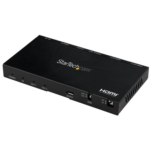 Star Tech 2-Port HDMI Splitter (1x2) - 4K 60Hz UHD HDMI 2.0 Audio Video Splitter w/ Scaler & Audio Extractor (3.5mm/SPDIF) - Dual HDMI Splitter (1-In 2-Out) - EDID Copy - TV/Projector