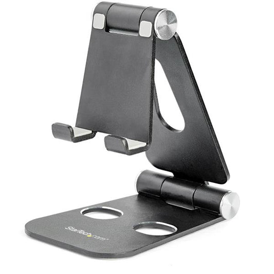Star Tech Phone and Tablet Stand - Foldable Universal Mobile Device Holder for Smartphones & Tablets - Adjustable Multi-Angle Ergonomic Cell Phone Stand for Desk - Portable - Black
