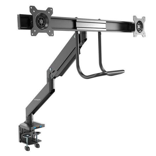 StarTech Desk Mount Dual Monitor Arm with USB & Audio - Slim Full Motion Adjustable Dual Monitor VESA Mount for up to 32" Displays - Ergonomic Articulating - C-Clamp/Grommet