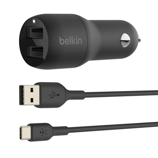 Belkin Dual USB-A Car Charger w/ 1M PVC A-C 24W (CCE001BT1MBK)