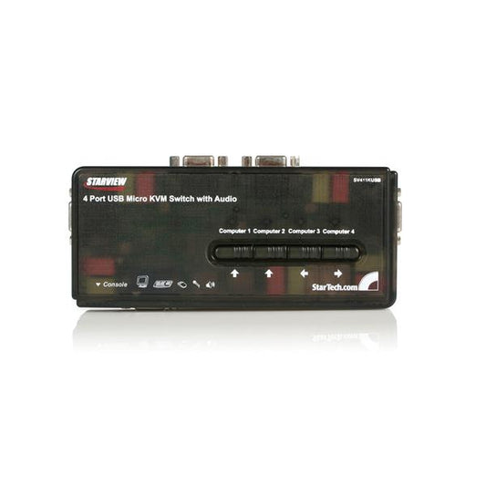 Star Tech 4 Port Black USB KVM Switch Kit with Cables and Audio