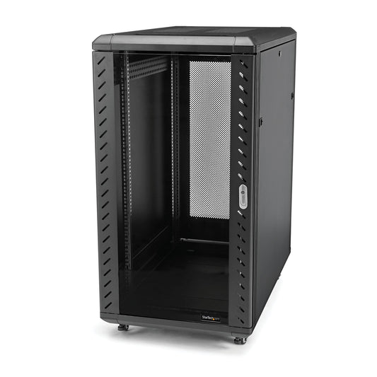 Star Tech 4-Post 18U Server Rack Cabinet, Lockable 19" Data Rack Cabinet for Computer / AV / IT Equipment, Office / Home Network Rack with Casters & Adjustable Mounting Rails