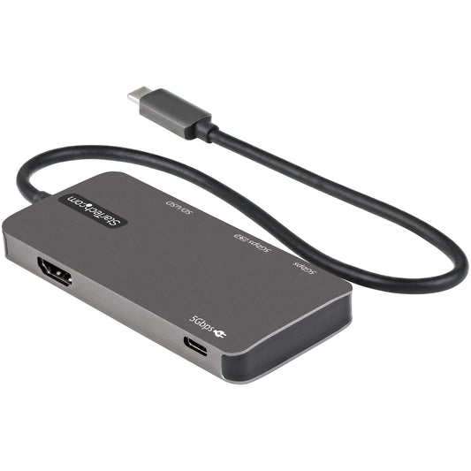 Star Tech USB C Multiport Adapter - USB-C to 4K HDMI, 100W Power Delivery Pass-through, SD/MicroSD Slot, 3-Port USB 3.0 Hub - USB Type-C Mini Dock - 12" (30cm) Long Attached Cable