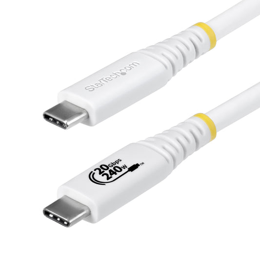 Star Tech 2m (6ft) USB4 Cable, 20Gbps, USB-IF Certified USB-C Cable, 240W PD EPR, 4K 120Hz DP 1.4, TPE Jacket, White USB-C Cord
