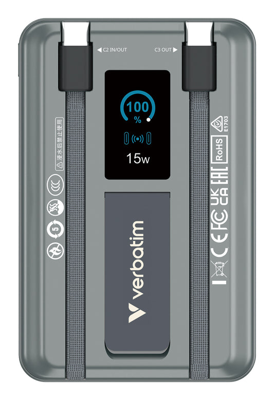 Verbatim Charge'n'Go 2C & Display Power Bank 10000 mAh Grey