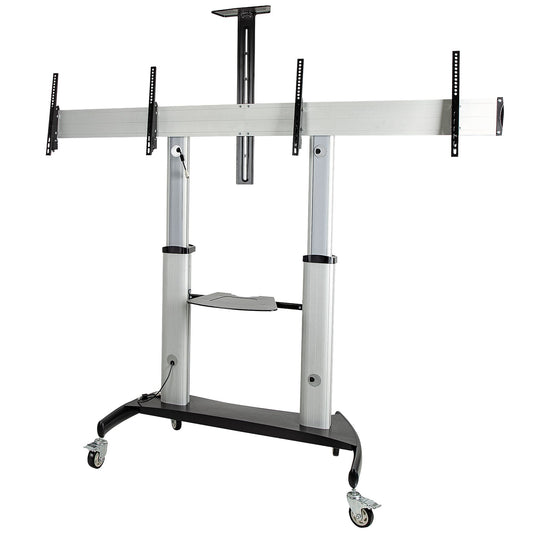 Star Tech Dual TV Cart for 37-60in VESA TVs up to 110lb/50kg each - Height Adjustable TV Mount, Mobile Display Cart w/ Equipment Shelves - Rolling TV Cart on Wheels - Rolling TV Stand