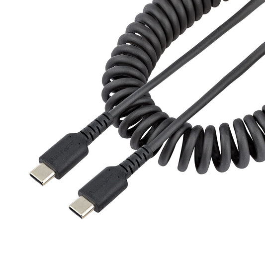 Star Tech 20in (50cm) USB C Charging Cable, Coiled Heavy Duty Fast Charge & Sync USB-C Cable, USB 2.0 Type-C Cable, Rugged Aramid Fiber, Durable Male to Male USB Cable, Black