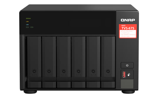 QNAP TVS-675-8G 6-bay NAS, Zhaoxin KX-U6580 8C/8T 2.5GHz, 8GB DDR4 RAM (2 x SODIMM slots, max. 64GB), 6x SATA 6Gb/s bays, 2 Year WTY