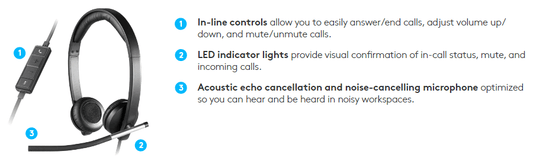 LOGITECH H650E WIRED USB STEREO HEADSET, NOISE CANCELLING, 2YR WTY