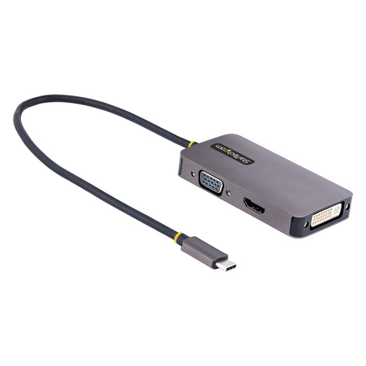Star Tech USB C Video Adapter, USB C to HDMI DVI VGA Adapter, Up to 4K 60Hz, Aluminum, Multiport Video Display Adapter, Thunderbolt 3 / 4 Compatible, USB Type C Travel Adapter